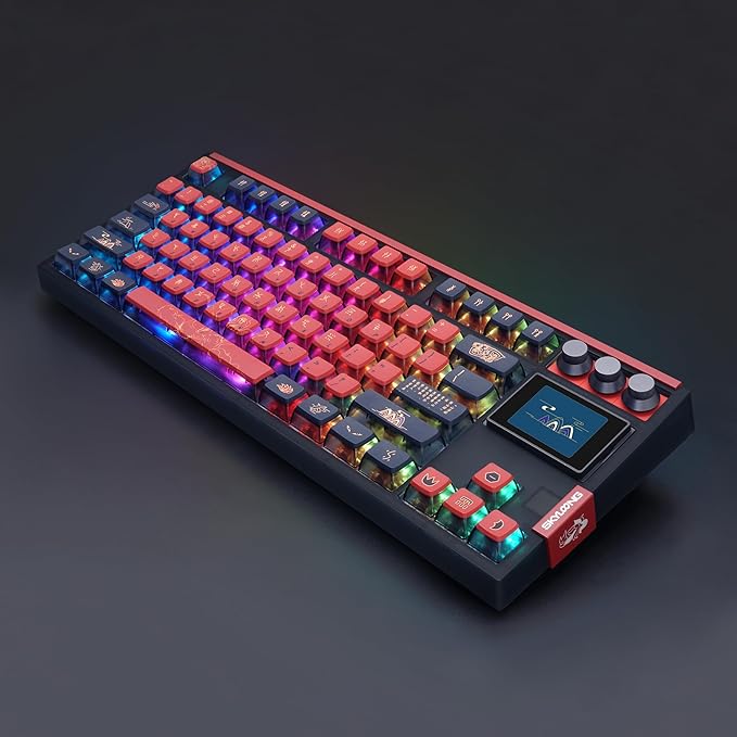 MOLGRIA SKYLOONG GK87 JIUWEI Pudding Keycaps RGB Backlit Gaming Keyboard, Hot Swappable Red Machinery Gateron Switches, Triple-Mold Connection with Knobs and LCD Display Mechanical Keyboard