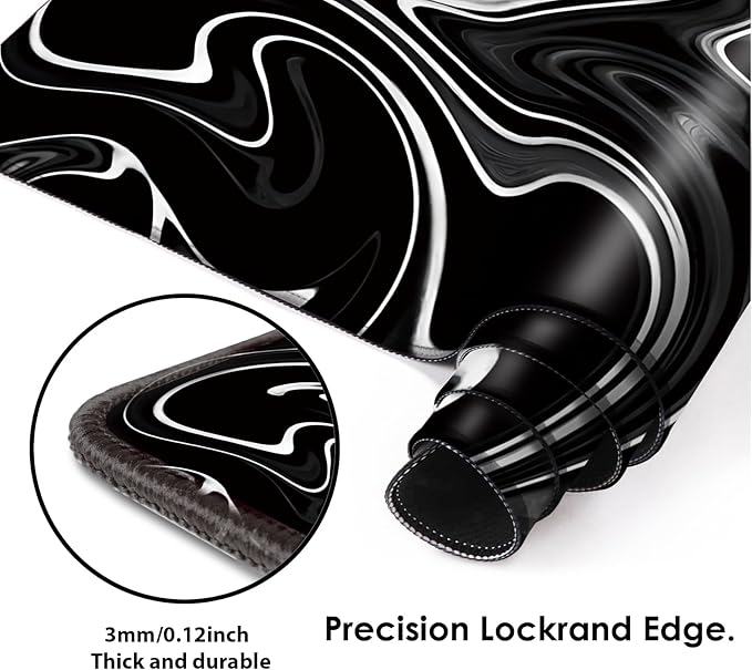Gaming Mouse Mat Forest Background Pattern XXL XL Large Mouse Mat Long Extended Mouse Pad Desk Mat Non-Slip Rubber Mice Pads Stitched Edges Thin Pad (Wave Black)
