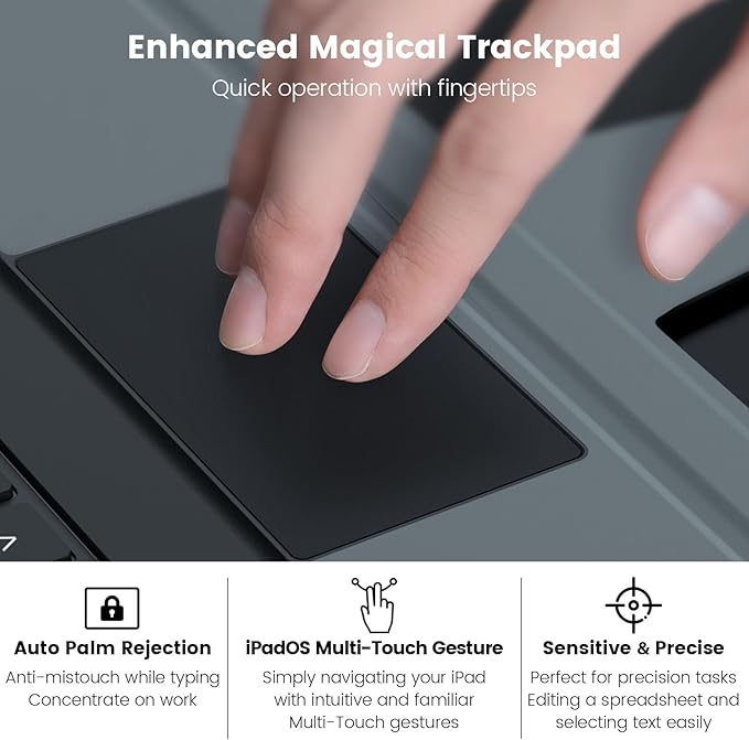 Nillkin iPad A16 (11th Gen) / 10th Gen Case with Detachable Keyboard, Magic Trackpad, 7-Color Backlit, Portrait/Landscape Modes, Rugged Keyboard Case for iPad 11th / 10th Generation (2025/2022), Black