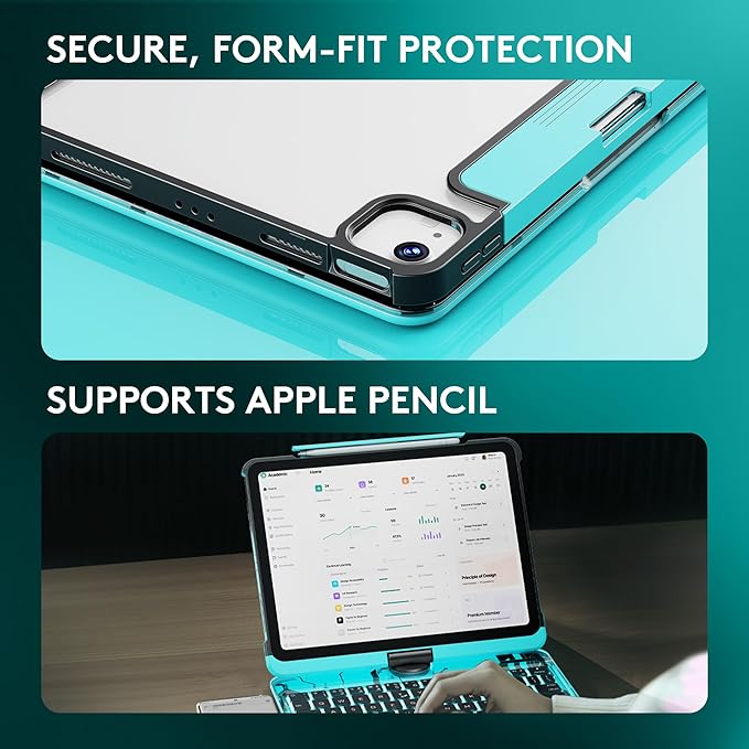 GUSGU Transparent Case with Wireless Keyboard only for 2024 iPad Pro 11-in.(M4), 7 Colors Backlight, Trackpad, 360°Rotating Stand for iPad Pro 11(5th Gen), Tech Style