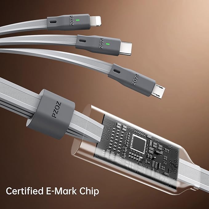 PZOZ 100W USB C & USB A Charging Cable, 3 in 1 Multi Fast Charging at The Same Time, Multiple Charger Cord with Type C[100W]/Lightning[27W]/Micro[10W] for iPhone 16 15 14 iPad Pro MacBook Samsung