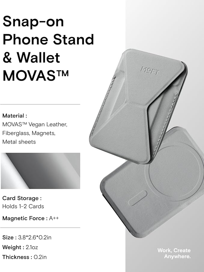 MOFT Magnetic Wallet Stand Compatible with iPhone 16/15/14/13/12 Series, Angle Adjustment & Magsafe Compatible MOVAS Phone Stand, Cement