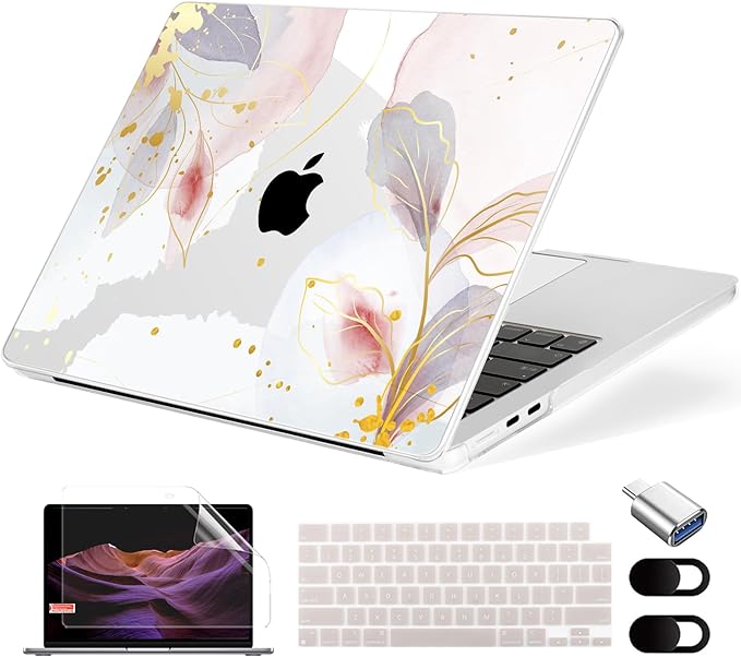 Compatible with MacBook Air 13.6 inch Case, M4 A3240/M3 A3113/M2 A2681 (Released 2025 to 2022), Hard Shell, Keyboard Cover, Screen Protector, Webcam Cover & Type-C Adapter, Vector Flower