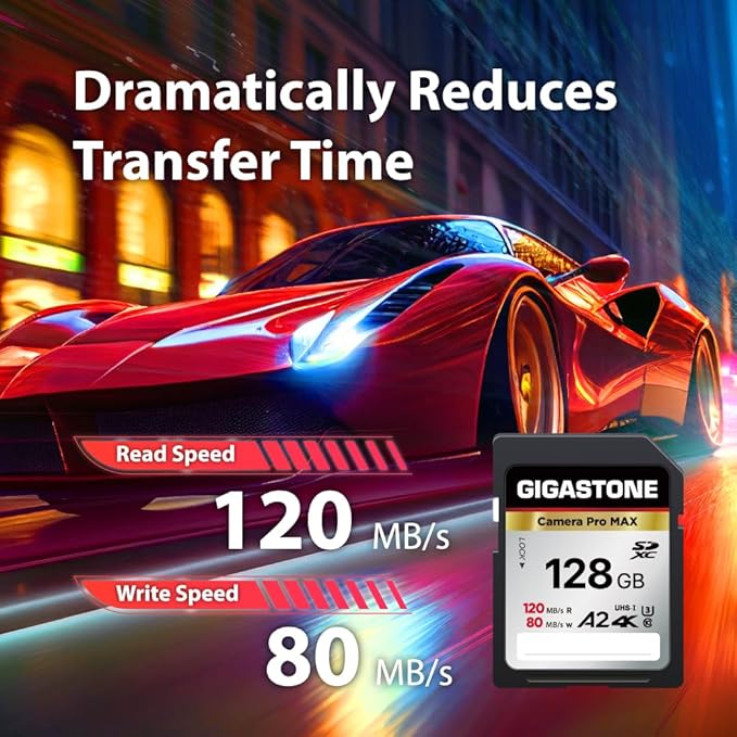 [5-Yrs Free Data Recovery] GIGASTONE 128GB SD Card, 4K Camera Pro MAX, A2 4K SDXC Memory Card High Speed 4K UHD Video Compatible with Canon Kodak Digital Camera, with 1 Mini case