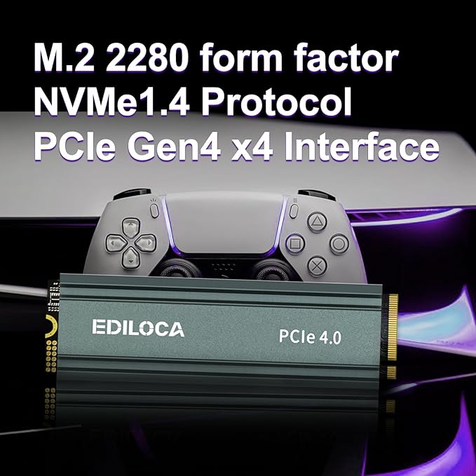 500GB M2 NVME SSD with Heatsink - PCIe Gen4.0 NVMe M.2 2280 3D NAND TLC, 4800MB/s Read, Internal Solid State Drive for PS5/PC, Dynamic SLC Cache, PS5 Storage Expansion, 5-Year Warranty(EN760)
