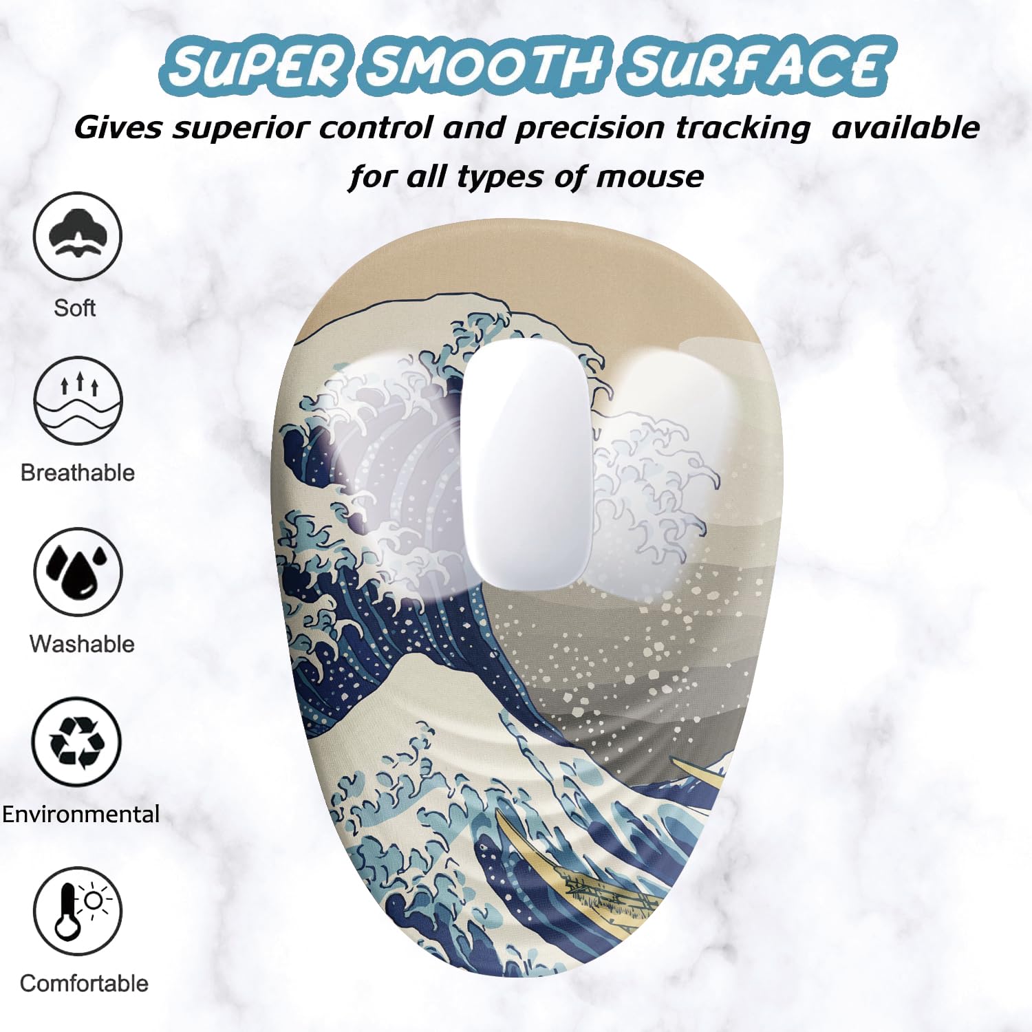 Armanza Ergonomic Mouse Pad Wrist Rest, Japanese Sea Wave Mouse Pad with Wrist Support, Memory Foam Massage Design & Non-Slip PU Base MousePads for Pain Relief, Desk, Office, Home, Kanagawa Wave