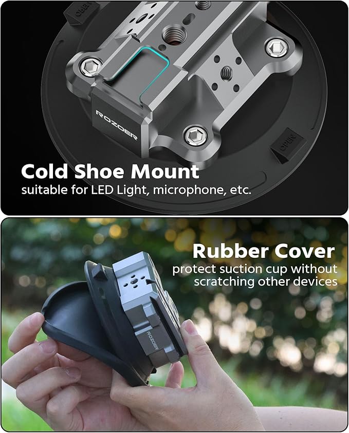 4.5" Suction Cup Camera Mount – Car, Windshield & Dash Cam Mount with Cold Shoe, NATO Rail, 1/4"-20 & 3/8-16 Threads (4.5“)