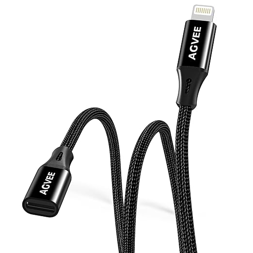 AGVEE 2 Pack 3.3ft Lightning Extension Cable, Braided Female to Male Extender Full Function Cord Compatible with iPhone iPad, Data Sync Video Audio & Charging Connector Adapter, Black