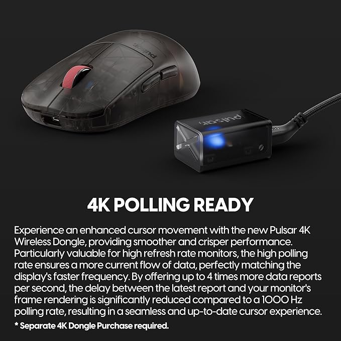 Pulsar Gaming Gears - Super Clear Limited Edition: X2H Wireless Gaming Mouse, Symmetrical, Ultra Lightweight 1.90 oz (54g), PAW3395 26k DPI, Optical Switch (Medium, Clear Black)