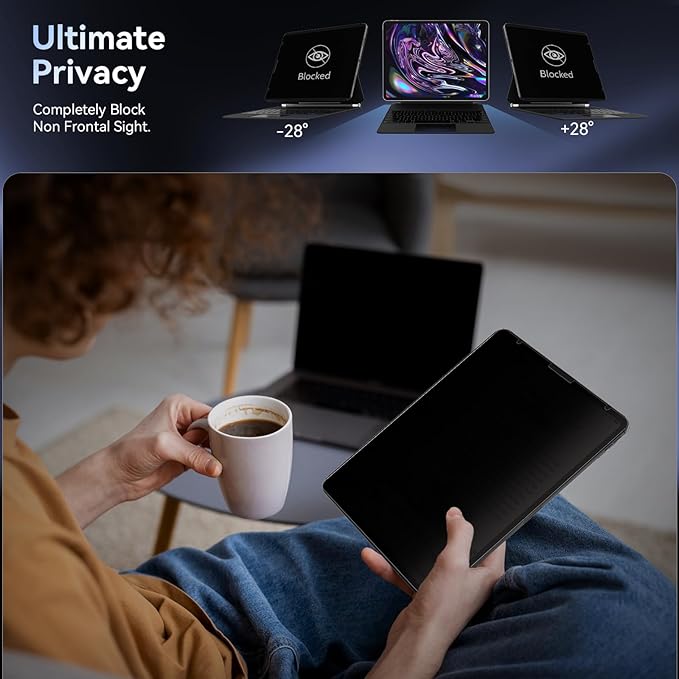 Privacy Screen Protector Compatible with iPad Pro 12.9 Inch 2018 2020 2021 2022, Anti Glare Blue Light Spy Filter Private, High Sensitive Bubble-Free Easy Install Black Security Screen Shield
