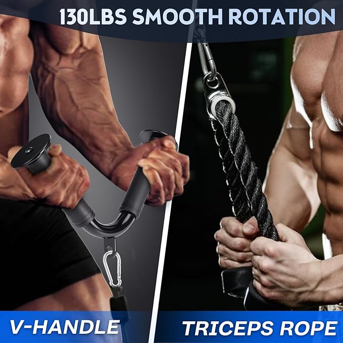 10-in-1 Cable Machine Attachments Set for Gym - Includes Tricep Rope, V-Bar, Straight Bar, D-Handle, Ankle/Wrist Straps, Storage Bag - Compatible with LAT Pulldown & Home Gym Cable Machines
