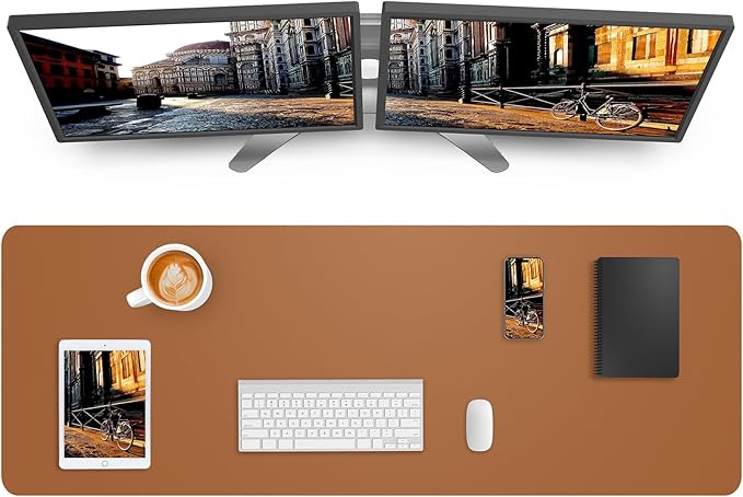 Leather Desk Pad Protector,Mouse Pad,Office Desk Mat, Non-Slip PU Leather Desk Blotter,Large Desk mat,Waterproof Keyboard mat for Office/Home/Decor (Light Brown,55" x 17")