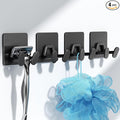 Adhesive Shower Hooks for Inside - Extra Sticky Stainless, Razor Holder Shower Accessories, Wall Mounted Self-Adhesive Double Hooks for Razor, Loofah, Towel, Shaver, Coat, Key, Matt Black, 4-Pack