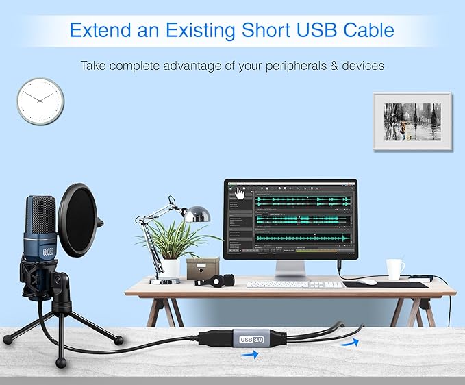 BlueRigger USB 3.0 Extension Cable (75FT, Active, 5 Gbps, In-Wall CL3 Rated, Type A Male to Female Adapter Cord) - Long USB Repeater Extender for VR Headset, Printer, Hard Drive, Keyboard, Mouse, Xbox