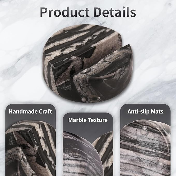 Marble Phone Stand for Desk - Cell Phone Holder for Nightstand Office Decor Compatible with iPhone 17 16 15 Pro Max iPad mini, Telephone Boho Black Marble Kitchen Accessories