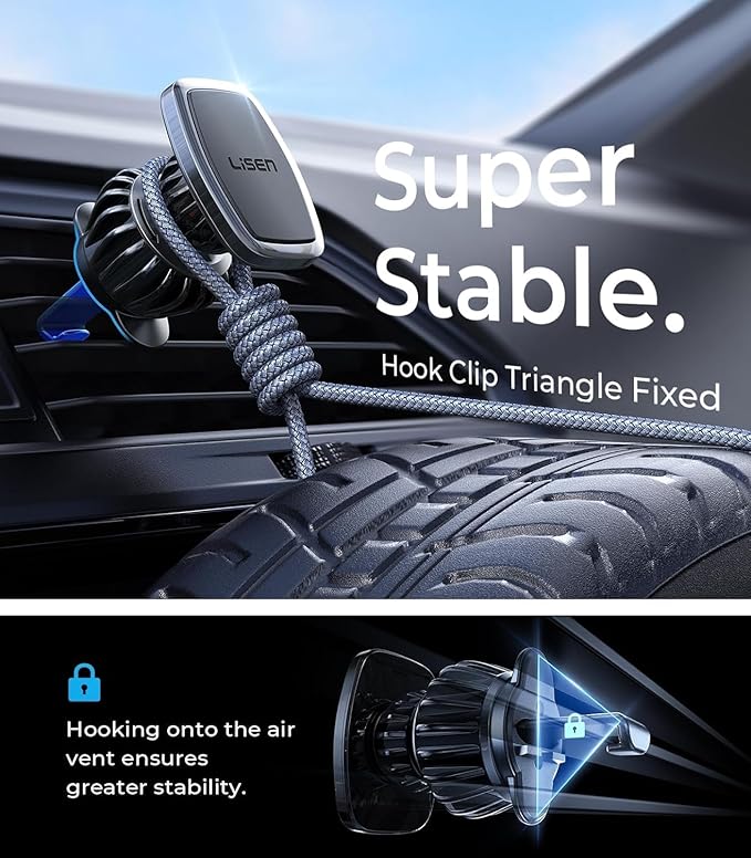 LISEN Magnetic Phone Holder for Car - Upgraded Clip Ultra 6 Strong Magnets, Phone Magnets for Back of Phone, Soporte de Telefono para carro for Galaxy S25 Ultra 4-6.7 inch Smartphones (Black)