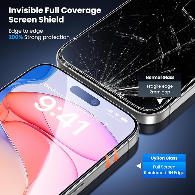 Uyiton UnBreak-Glass for iPhone 15 Pro Max Screen Protector, [Easy to Install] Full Coverage Case Friendly Scratch Resistance Bubble-Free 9H Tempered Glass Screen Protector 15 Pro Max(6.7''), 2 Pack