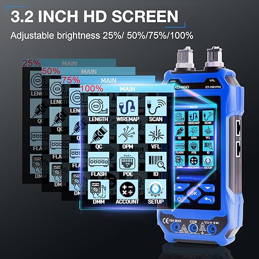 11 In 1 Network Cable Tester with 60000 Digit Multimeter 7 Wavelengths OPM 10Km/10mW VFL 600M Measurable Length 100 Records Tool Kit for CAT5 CAT6 Telephone Ethernet RJ11 RJ45 PoE Wire Tracer NCV,Blue