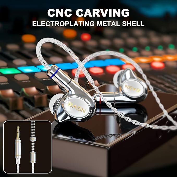 BASN Metalen PRO 4 Drivers in-Ear Monitors Headphones for Musicians, Noise Isolating Enhanced Bass Sound Earphones with CNC Metal Craft Shell, Wired Upgraded Detachable MMCX Cables(White)
