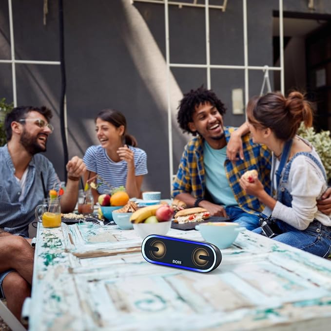 DOSS SoundBox Pro+ P300 Bluetooth Speaker with 40W Stereo Sound, Extra Bass, IPX6 Waterproof, TWS Pairing, Diverse Lights Show, 20H Playtime, BT 5.3 Speaker for Party, Camping, Beach - Blue