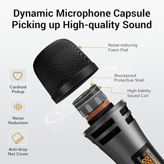 TONOR Wireless Microphones System with 4x10 Channels Cordless Handheld Microfono Inalambrico, 200FT UHF Range, Mics with Stable Signal Transmission for Karaoke Singing Party Church Wedding PA Speaker