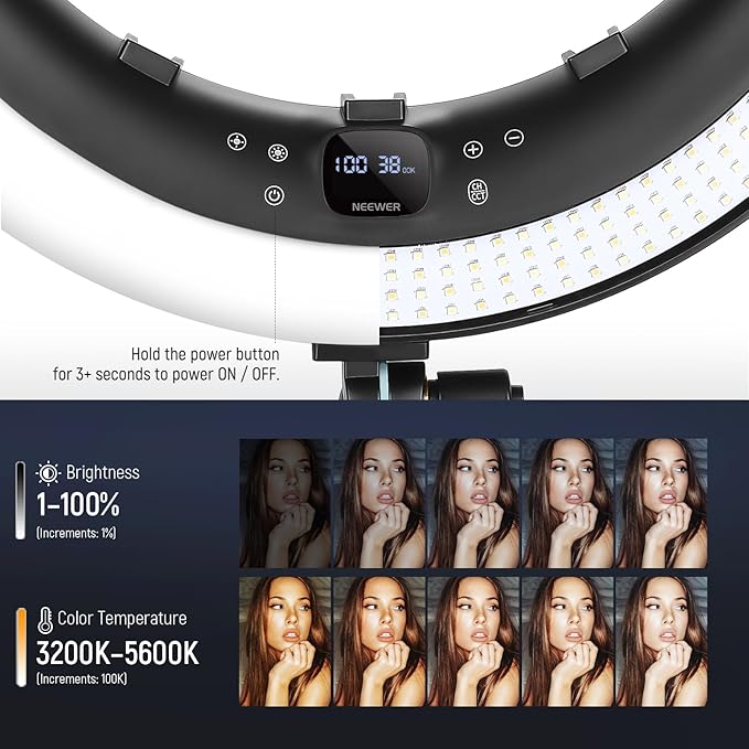 NEEWER 19 inch Ring Light with Stand, 3 Phone Holders and Mini Ball Head, Upgraded 2.4G & Touch Control, Smooth Dimming at 1%, 3200K-5600K for Selfie TikTok Live Streaming Video Recording Zoom, RP19H