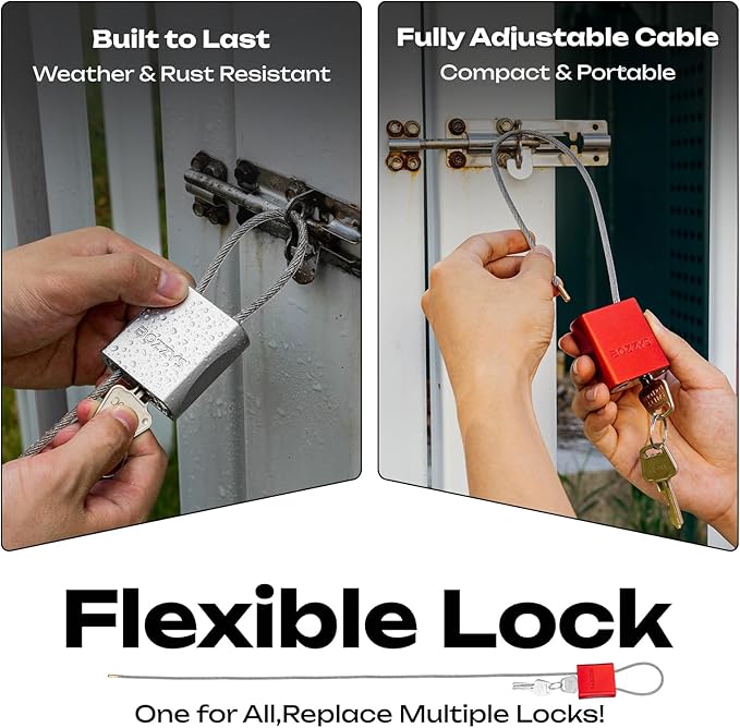 Cable Lock with 3 Keys | L 3.28ft(1m),D 1/6in(4mm) Adjustable Steel Cable Padlock | Aluminum Locks for Bikes, Gate, Lockers & Outdoor Gear | Weatherproof & Red