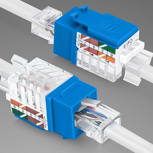 Everest 45° Angled RJ45 Cat6 Keystone Jacks 10-Pack in Blue - Slim Profile Female RJ45 Connectors - Cat 6 Keystone Jack - Compatible with 45° Angled Speed Termination Tool - 45Term (B0BL3GS7ZY)