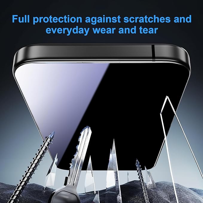 OneFish for iPhone 15 Pro Privacy Screen Protector, 4-Way 360° Anti-Spy Tempered Glass, 9H Hardness, HD Clear Anti-Fingerprint 3D Curved Edges, Case-Friendly & Easy Installation [2 Pack]