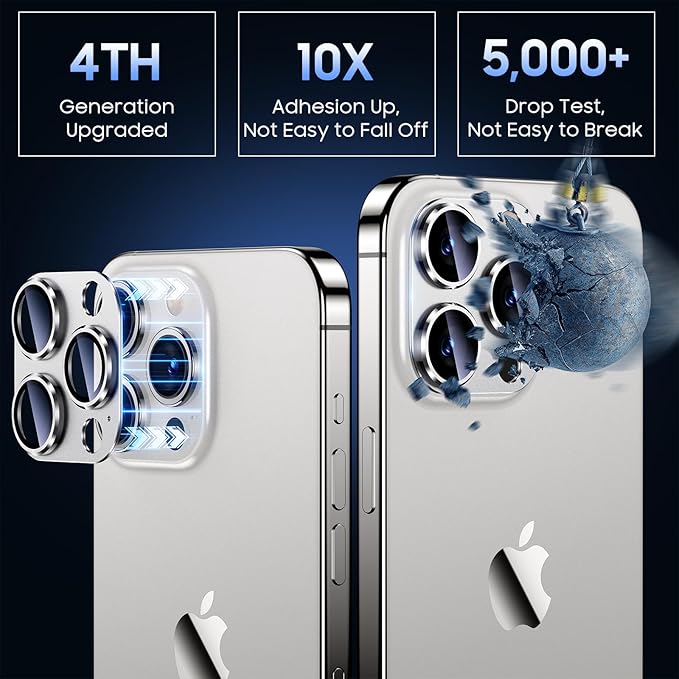 Uyiton for iPhone 13 Pro/iPhone 13 Pro Max Camera Lens Protector, [Strong Adsorption] [Drop Protection] Metal Ring Tempered Glass Rear Camera Screen Cover - Silver