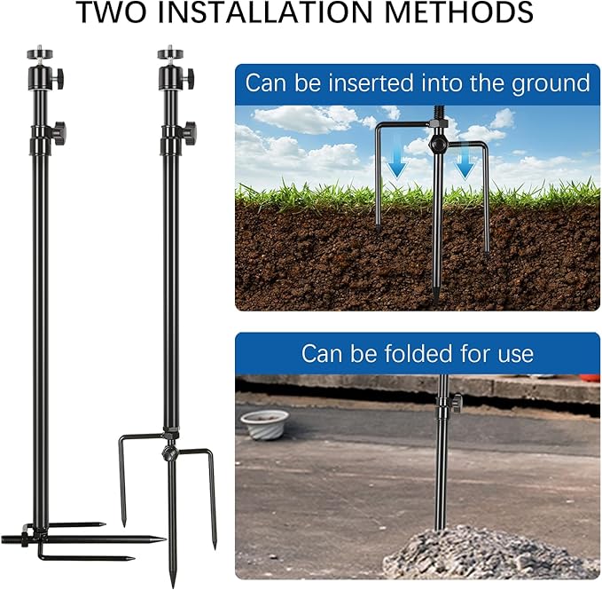 Trail Camera Mount,Height Adjustable (15.7"-28.3") & 360° Rotating Stake,Dual-Mode Base for Soft/Hard Ground Post,Game Cam Stand with 1/4"-20 Thread, Metal pole for Solar Panels,Hunting,Wildlife.3Pcs