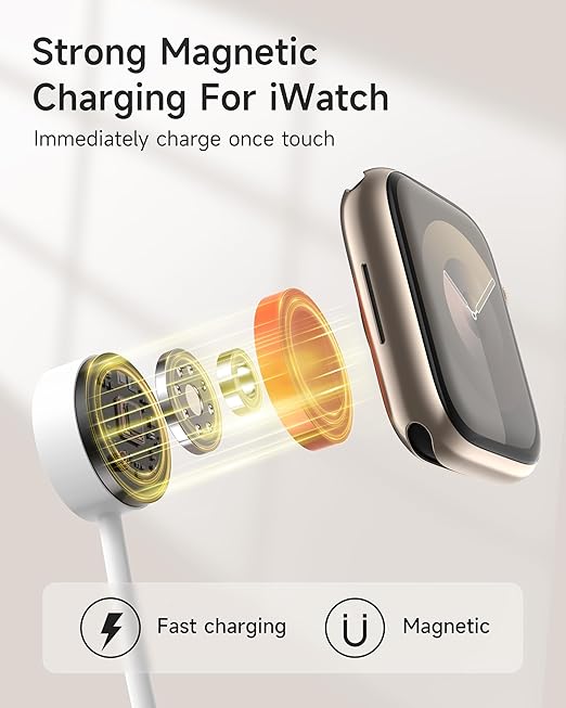 for Apple Watch Charger,3-in-2 Silicone Multi Charging Cable Travel Fast Charger Cord with USB C/Lightning Ports –Tangle-Free for iWatch Ultra/SE/10-1, iPhone 16-12/PS5/Nintendo Switch-4FT