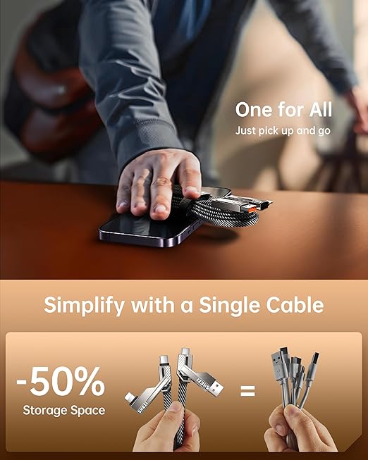 4-in-1 Long USB C Cable 10FT Compatible with Lightning Cable 90 Degree Fast Charging Flat Nylon Braided for iPhone/iPad Charger Cord Multi Charge Cord with L/USB C/USB A Ports, Grey