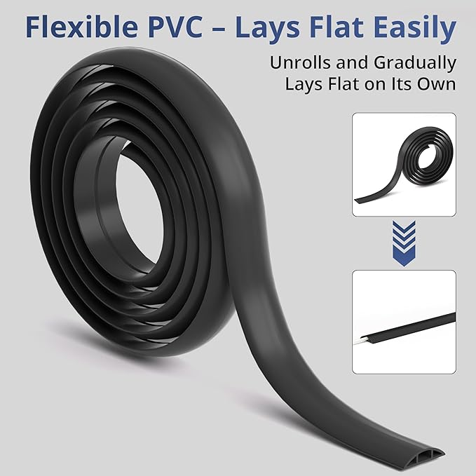 ZhiYo 5.6ft Cord Covers for Wires on Floor, Cord Hider Floor Hide Extension Cords, Soft PVC Cable Cover Cable Protector, Wire Cavity W0.62in H0.31in, White