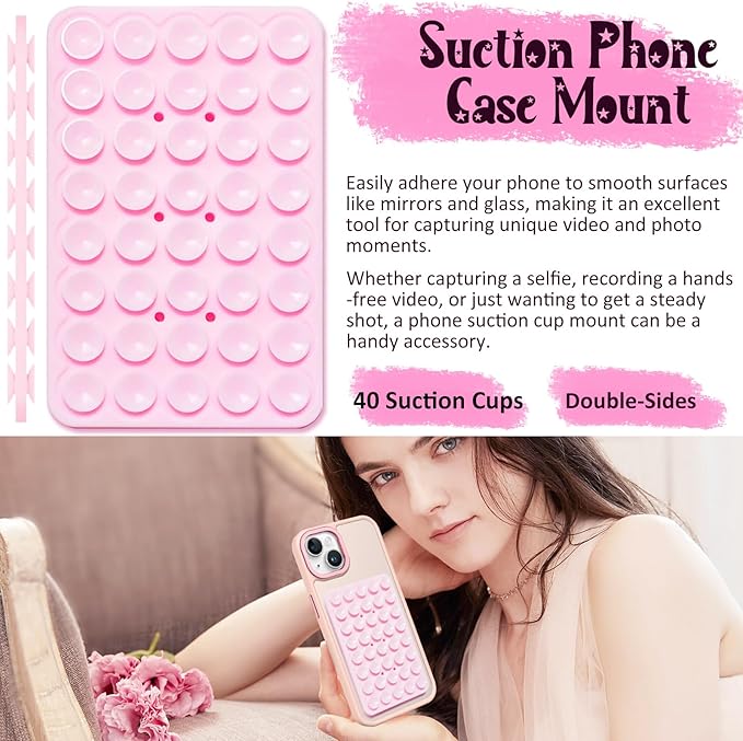 2 Pack Silicone Suction Cup Phone Case Mount Double Sided, Hands-Free Strong Grip Silicon Phone Holder, Non Slip Phone Accessories for Selfies and Videos (Baby Blue)