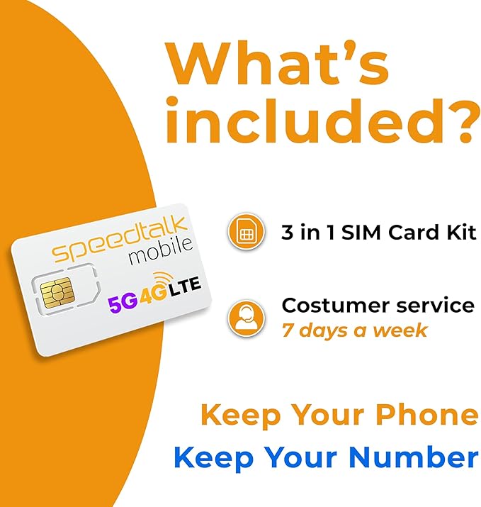 SpeedTalk Mobile Prepaid Cell Phone SIM Card for Smart Phones & Cellphones | $11 Monthly Plan - Unlimited Talk & Text + 2GB 5G 4G LTE Data | 3-in-1 SIM Card Standard Micro Nano