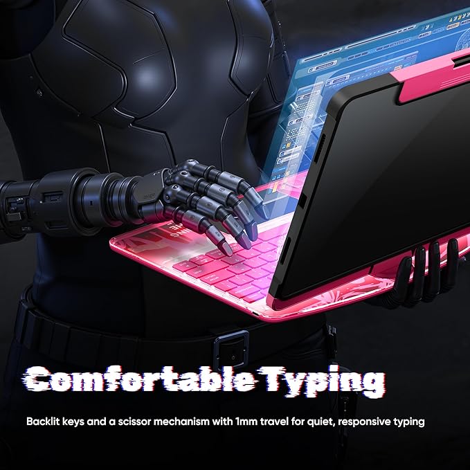 KITONE for iPad Air 11 Inch (M3/M2,2025/2024) Transperant Case with Wireless Keyboard, 7 Color Backlight, Trackpad, 360°Rotating Stand for 10.9" iPad Air 5th/4th, 11" iPad Pro 4/3/2/1 Case, Cyberpunk