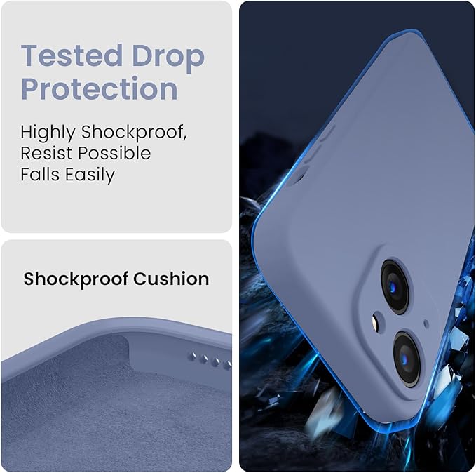 FireNova Designed for iPhone 15 Case, Silicone Upgraded [Camera Protection] Phone Case with [2 Screen Protectors], Soft Anti-Scratch Microfiber Lining Inside, 6.1 inch, Lavender Gray