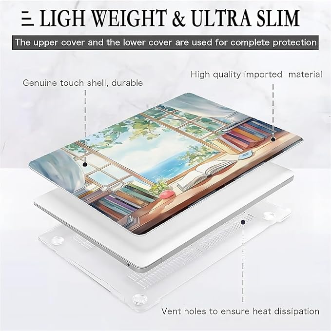 Compatible with MacBook Air 13.3 13.6 Inch Case 2022 2021 2020 2019 Plastic Hard Shell Case Cover,13.3 Pro(A1706/A1708/A1989/A2159/A2289/A2338), Books and a Window