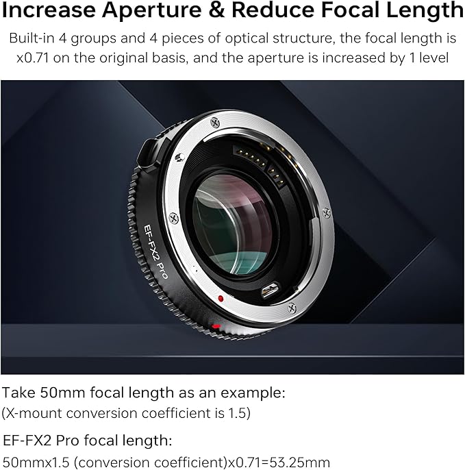 VILTROX EF-FX2 Pro Auto Focus Lens Adapter 0.71x Focal Reducer Speed Booster Adapter Compatible with Canon EF Mount Lens to Fuji X-Mount Camera X-T3 X-T2 X-T20 X-T10 X-T100 X-PRO 2 X-E3 X-A20