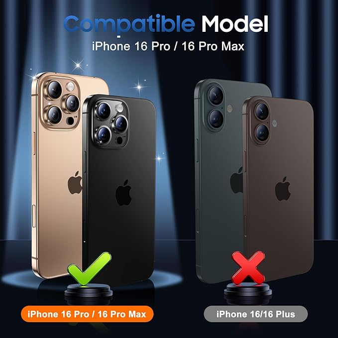 UniqueMe for 3 Pack iPhone 16 Pro/iPhone 16 Pro Max Camera Lens Protector - [Drop Protection] [Case Friendly] 9H Tempered Glass Camera Cover Screen [Update New Version] - Gold
