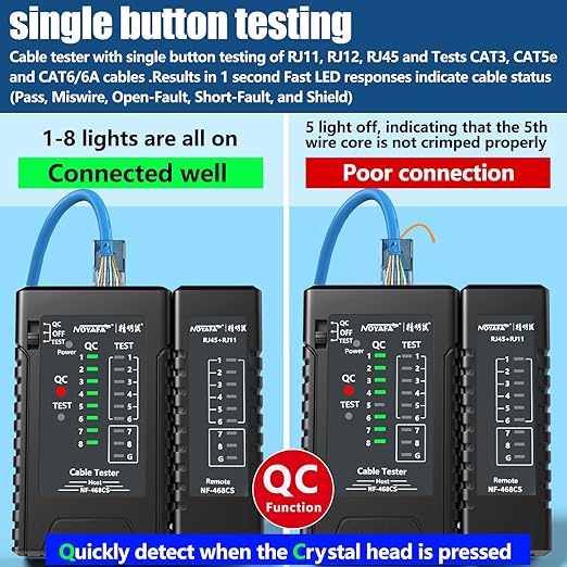 NOYAFA NF-468CS Network Cable Tester Telephone & Continuity Tester Ethernet Cable Mapper for RJ45/RJ11/RJ12/CAT5/CAT6/POE Test UTP/STP Network Test Tool (Black)