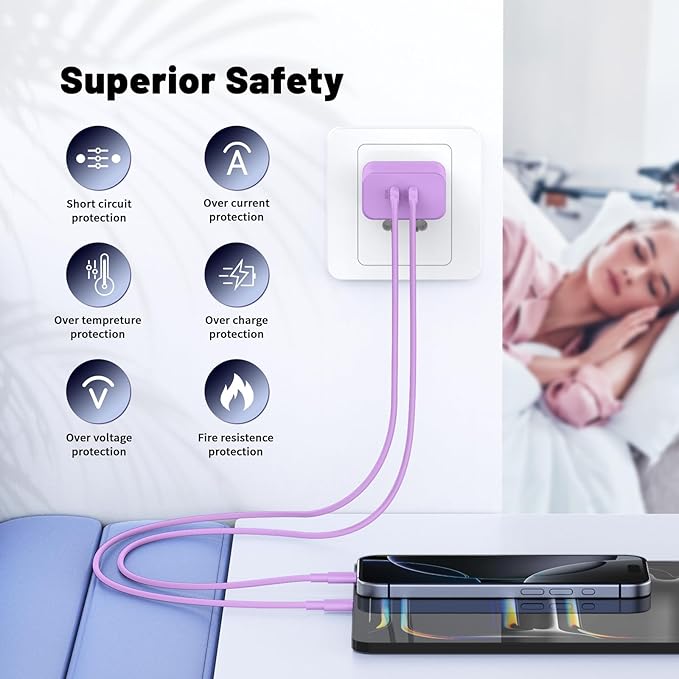 Super Fast Samsung Charger Type C,45W Dual Port USB C Fast Charger Block [2-Pack] & Extra Long 60W 3/6/6/10FT USB C Cable - PD Quick Charging 3.0 for Samsung Galaxy S25 Ultra/S24+/S23 iPhone 16