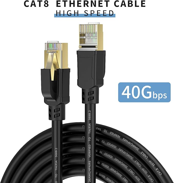 Cat8 Ethernet Cable 150ft, Internet Network Cord, 40Gbps 2000Mhz LAN Wires, High Speed SSTP LAN Cables with Gold Plated RJ45 Connector for Router, Modem, Gaming, Xbox (150ft)
