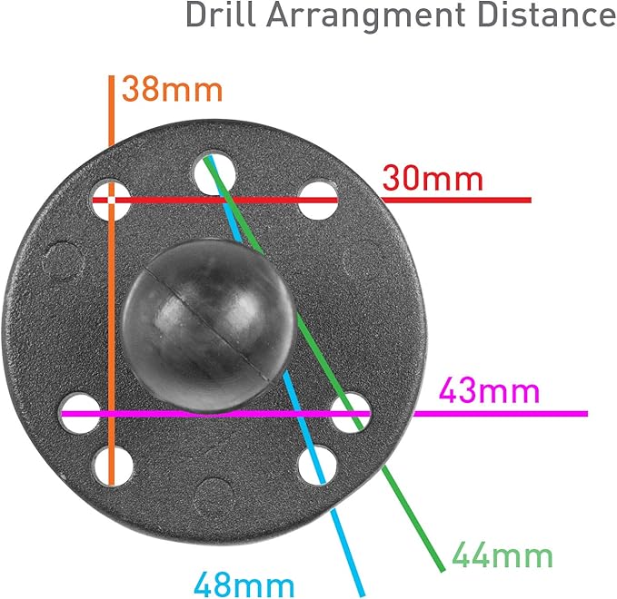 iBolt 25mm / 1 inch Metal AMPS Round Adapter Plate for Industry Standard Dual Ball Socket mounting arms, 22209