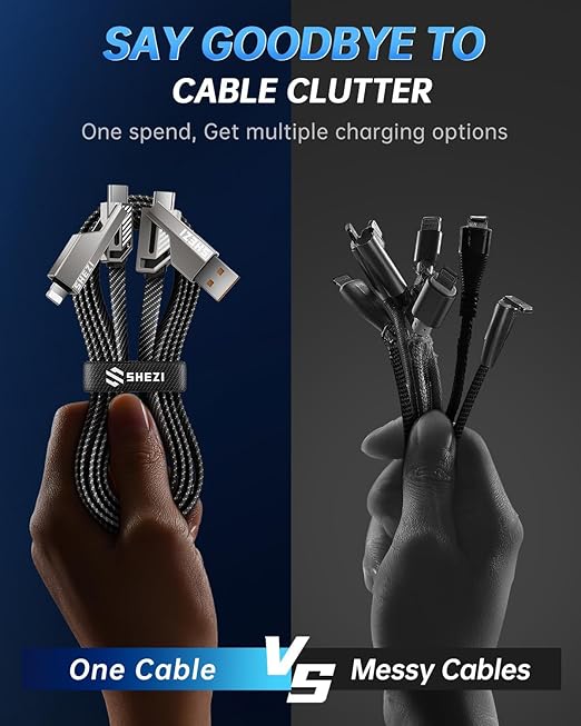 4-in-1 USB C Cable 45W 5FT Compatible with Lightning Cable [Fast Charging & Data Transfer] Flat Nylon Braided for iPhone iPad Charger Cord, Multi Charge Wire Combo with L/Type C/USB A Port