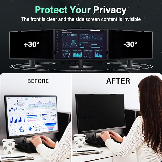 [2 Pack] Magnetic 27 Inch Computer Privacy Screen for 16:10 Aspect Ratio Widescreen Monitor, Hanging Eye Protection Anti Glare Blue Light Computer Monitor Privacy Filter, Removable 27in Protector Film