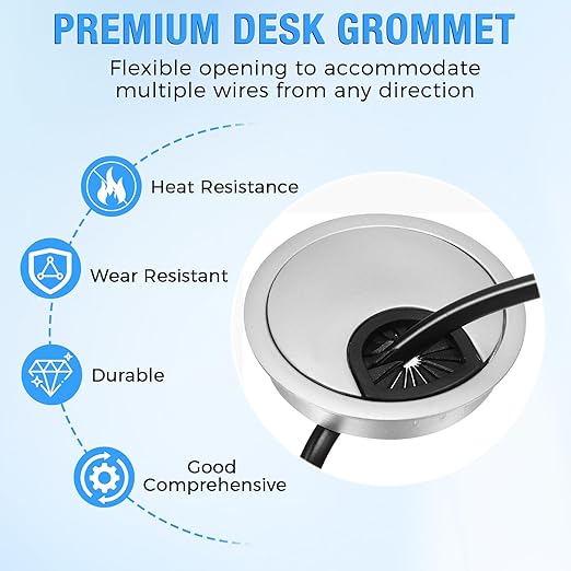 Desk Grommet 2" (50 mm), Desk Cord Hole Cover, Cable Grommet ABS Plastic, Desk Hole Grommet for Office and Home Table Cable, Detachable Cable Cord Organizer (Silver Sand 2 Pcs)