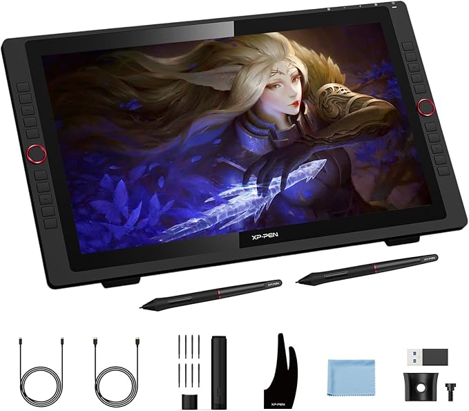 XPPen Artist 24 Pro 2.5K QHD Drawing Tablet with Screen,16.7M Colors Graphics Tablet with 8192 Pen Pressure Battery-Free Tilt Stylus & 20 Shortcut Keys for Windows, Mac, Chrome, Linux, 23.8"