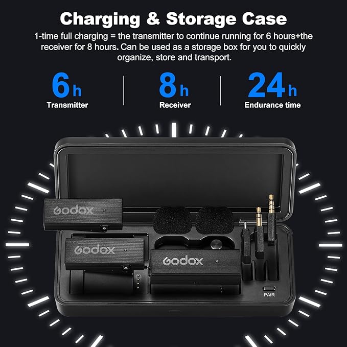 GODOX 【2025 Latest Model】 Movelink Mini UC KIT 1 Wireless Microphone System, 2.4GHz Lavalier Mic 100m(328ft.) Range with Charging Case for Android, Camera, Vlogger, Youtuber, Interviewer(Pink)